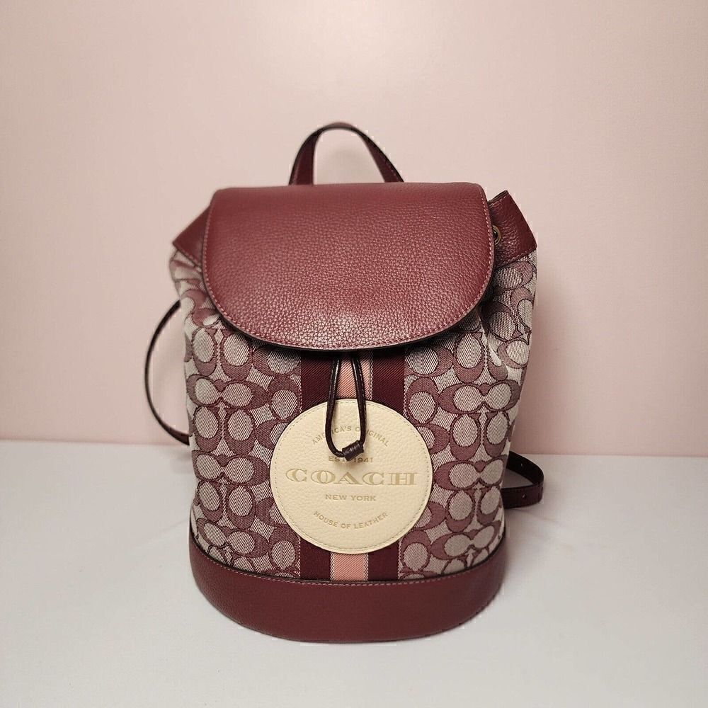 NWT Coach CE601 Dempsey Drawstring Backpack In Signature Jacquard Wine - Picture 1 of 8